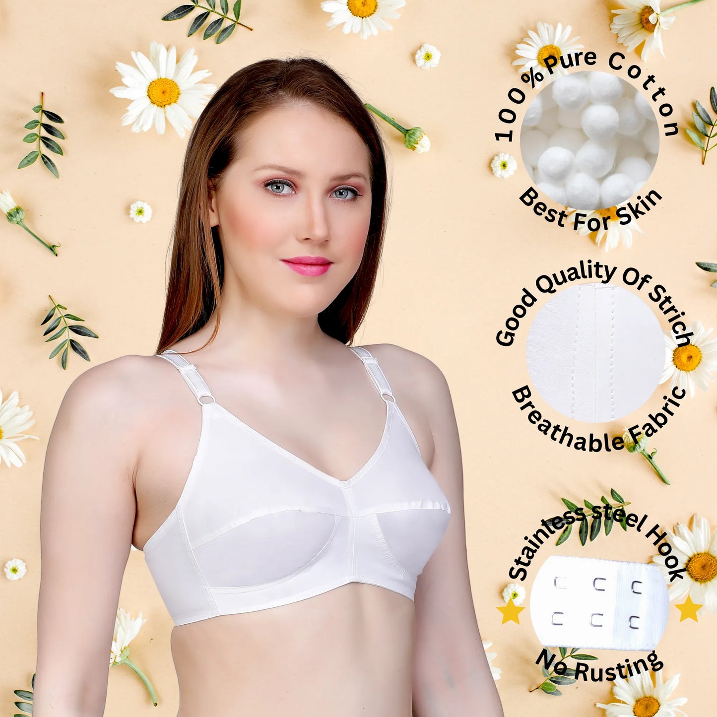 ✨ TCG 100% Cotton 🌿 Full Coverage White 👙 Bra for Daily Use ☁️