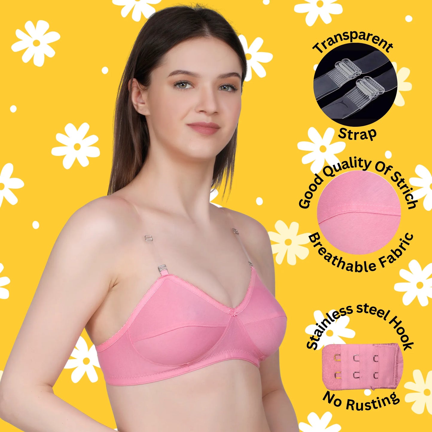 ✨ TCG Transparent Strap Styles 🌸Cotton Lycra Bra 👙🧵