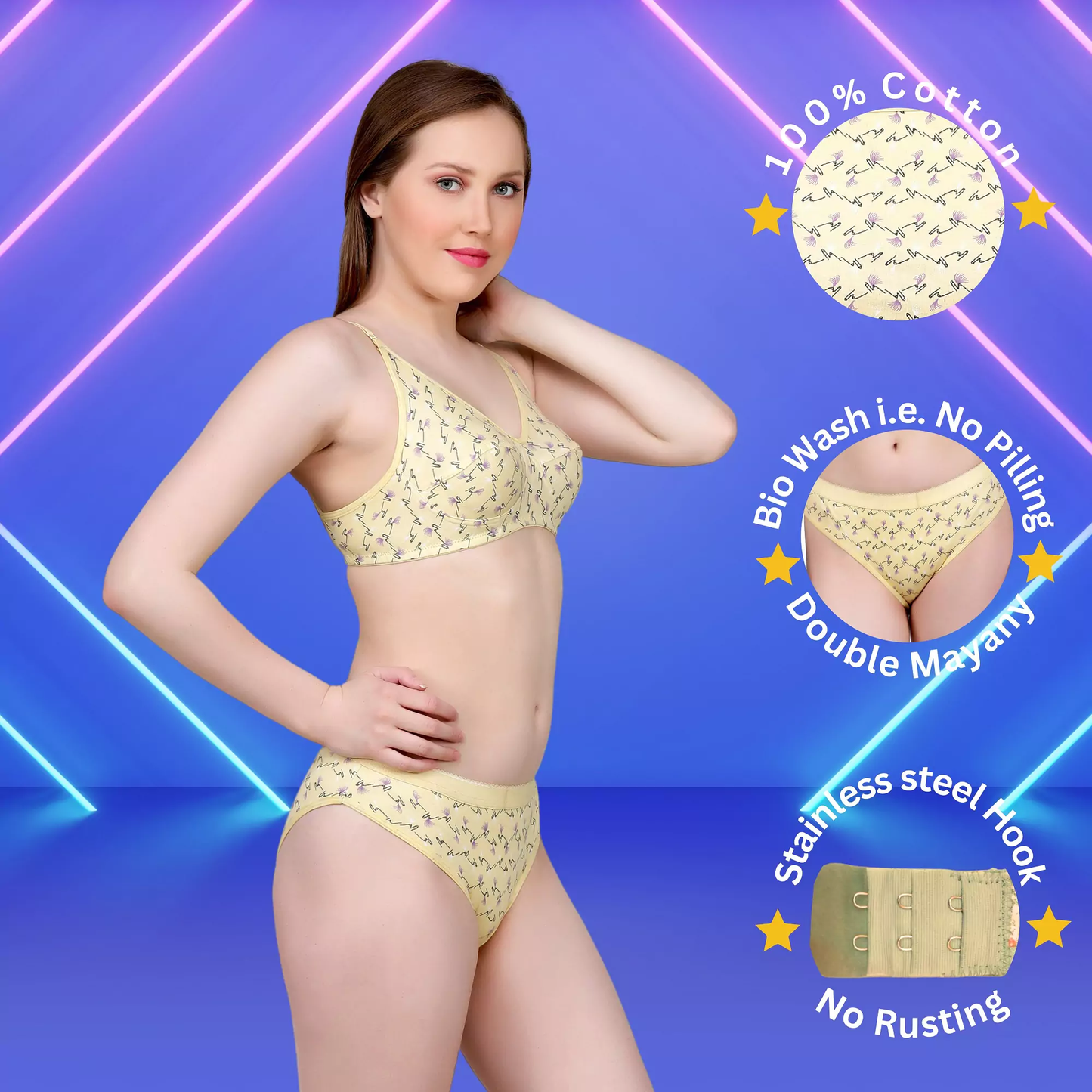 ✨ TCG Self Design Print Daily Use 🌿 Cotton 👙 Bra & Panty Set 💕