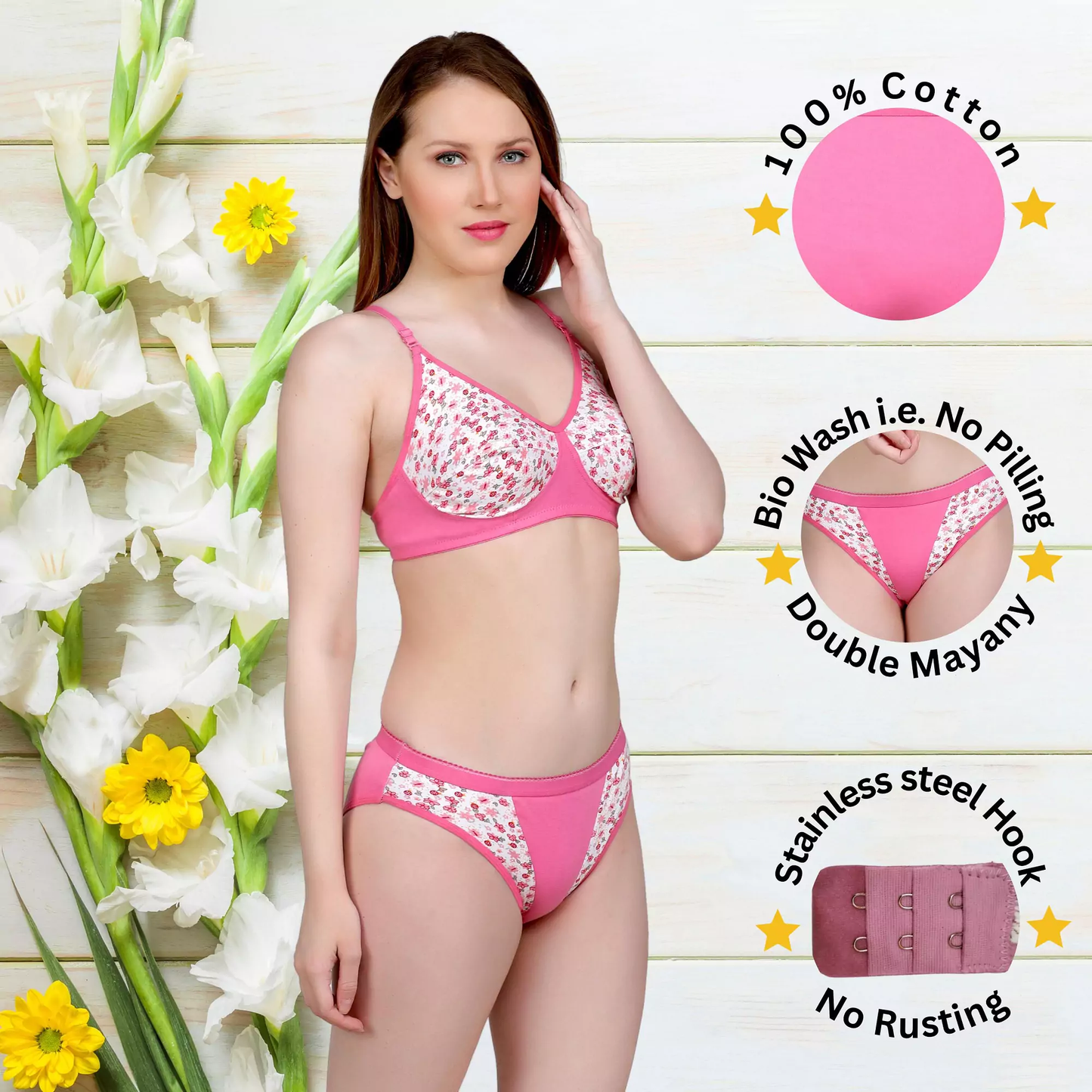 ✨ TCG Flower Print 🌸 Design Daily Use 🌿 Cotton Bra & Panty Set 👙