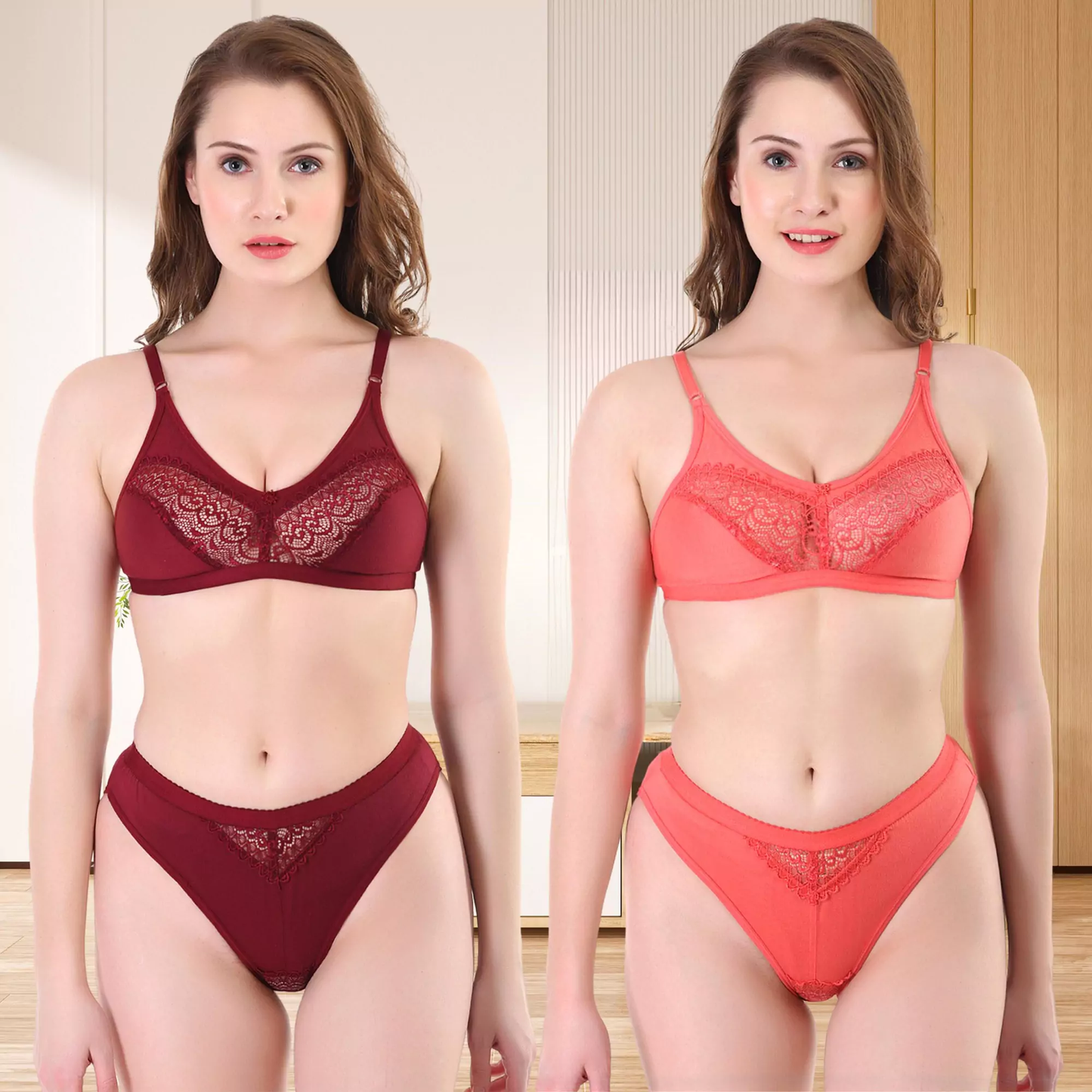 💖 TCG 👰 Bridal 2pcs Combo 🌹 Honeymoon Net & Cotton Base Lingerie Set 👙