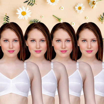 ✨ TCG 100% Cotton 🌿 Full Coverage White 👙 4pcs Combo Bra Set for Daily Use ☁️