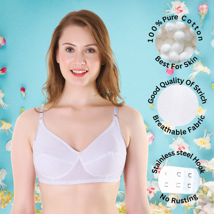 🎀 TCG 🤍 Full Coverage 👙 Breathable Daily Use White Bra 🌸✨