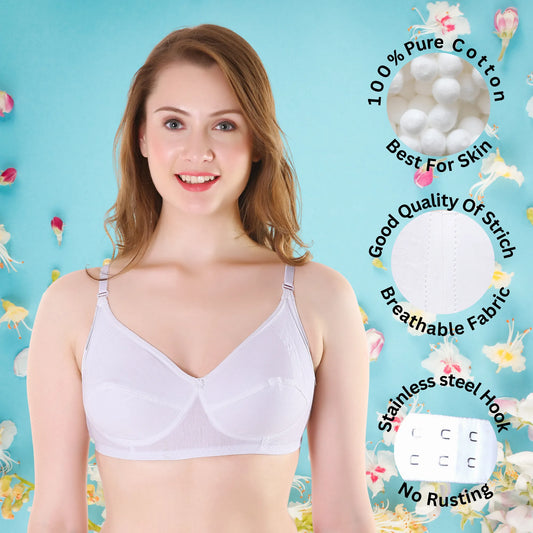 🎀 TCG 🤍 Full Coverage 👙 Breathable Daily Use White Bra 🌸✨
