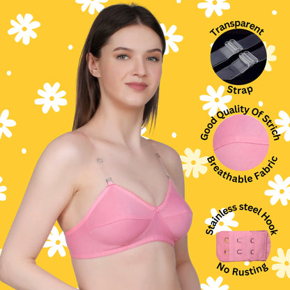 ✨ TCG Transparent Strap Styles 🌸Cotton Lycra Bra 👙🧵