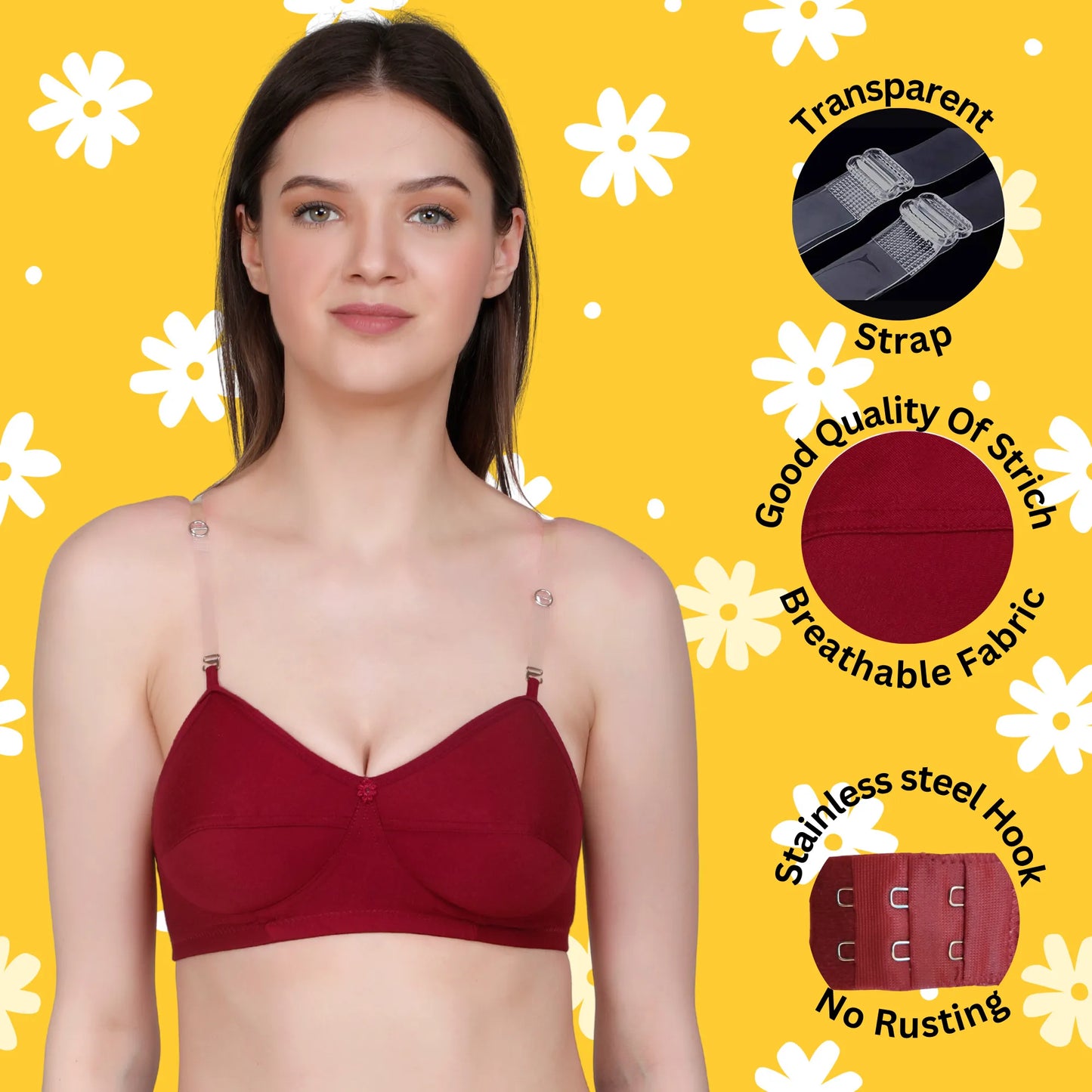 ✨ TCG Transparent Strap Styles 🌸Cotton Lycra Bra 👙🧵