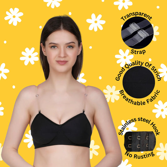 ✨ TCG Transparent Strap Styles 🌸Cotton Lycra Bra 👙🧵