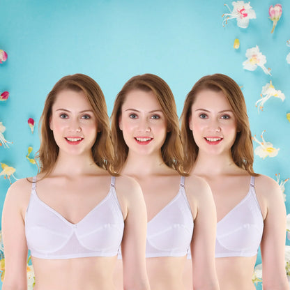 💖 TCG 🤍 Full Coverage 👙 Daily Use Breathable ☁️ White 3pcs Combo Bra 🎨