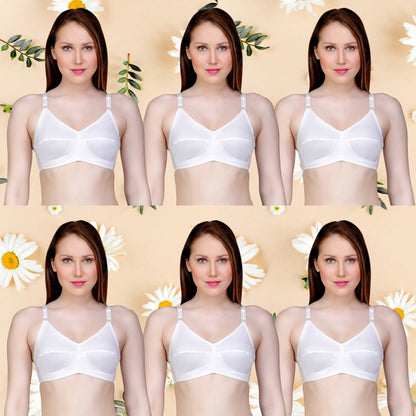 ✨ TCG 100% Cotton 🌿 Full Coverage White 👙 6pcs Combo Bra Set for Daily Use ☁️