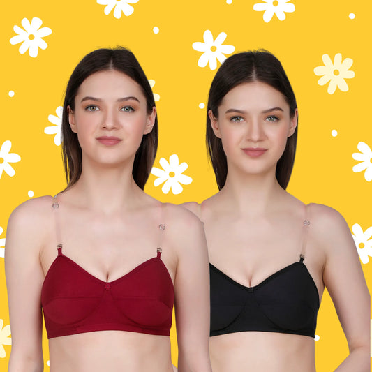 ✨ TCG Transparent Strap 🎀 Styles Cotton Lycra 2pcs 👙 Combo 💖