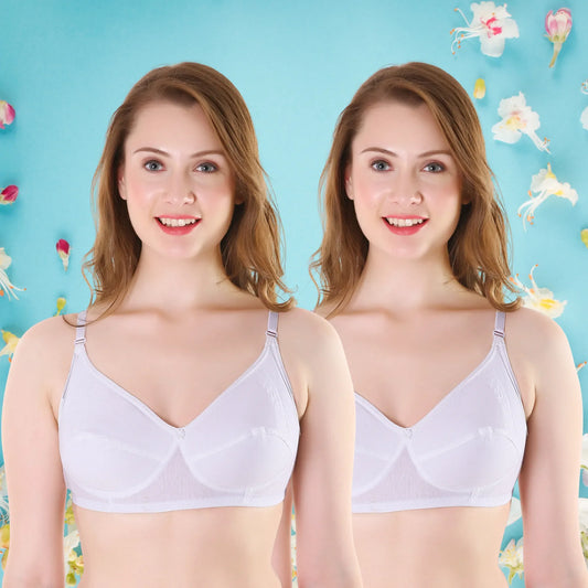 💖 TCG 🤍 Full Coverage 👙 Daily Use Breathable White ☁️ 2pcs Combo Bra 🎨
