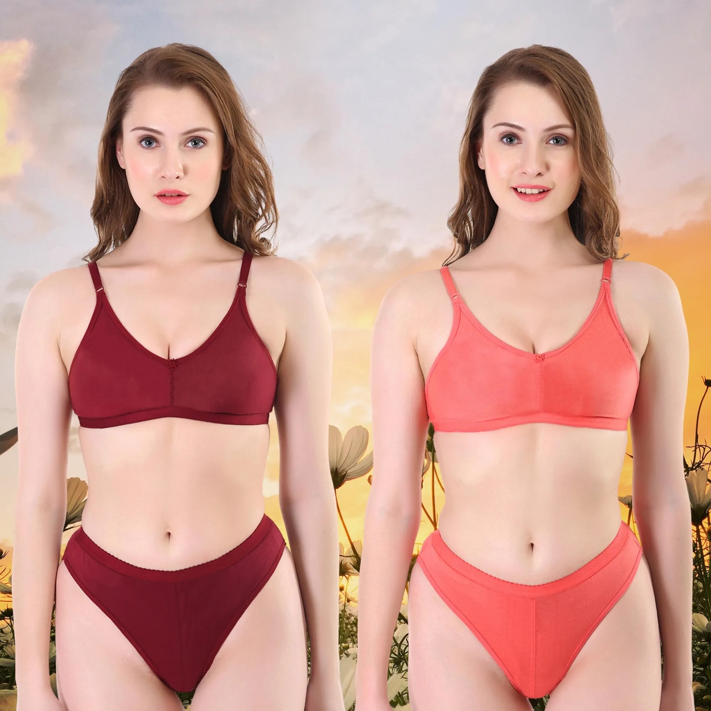 🎀 TCG Daily Use 100% 🌿 Cotton Base 👙 Bra & Panty 2pcs Combo ✨