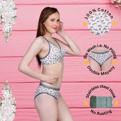 ✨TCG Flower 🌸Print Daily Use 🌿 Cotton Bra & Panty Set 👙