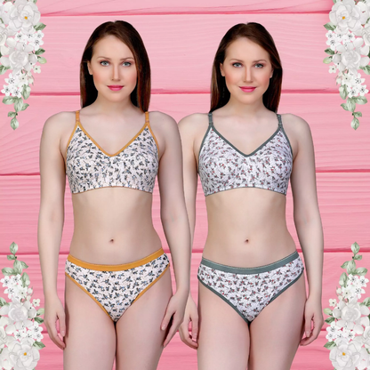 ✨ TCG 🌸 Flower Print Design 👙 Daily Use Cotton Bra & Panty 👗 2pcs Combo Set 💖
