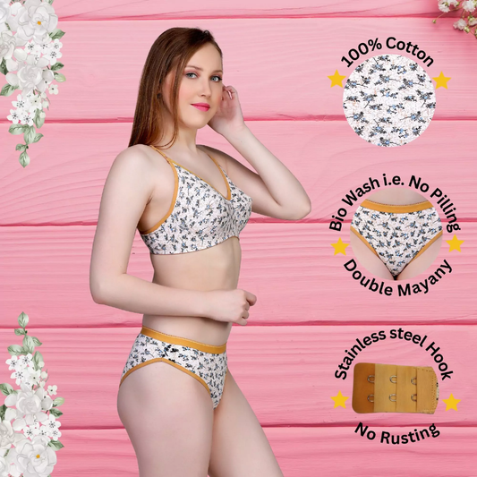 ✨TCG Flower 🌸Print Daily Use 🌿 Cotton Bra & Panty Set 👙