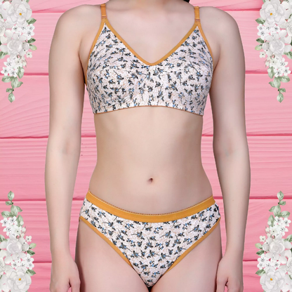 ✨ TCG 🌸 Flower Print Design 👙 Daily Use Cotton Bra & Panty 👗 2pcs Combo Set 💖