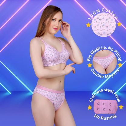✨ TCG Self Design Print Daily Use 🌿 Cotton 👙 Bra & Panty Set 💕