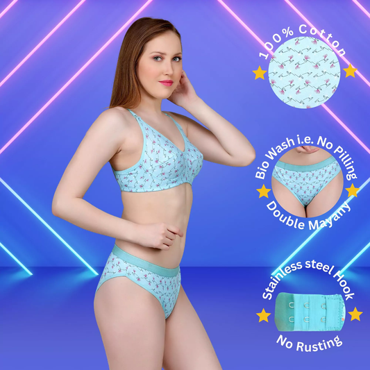 ✨ TCG Self Design Print Daily Use 🌿 Cotton 👙 Bra & Panty Set 💕