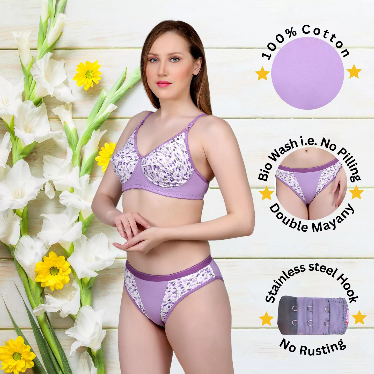 ✨ TCG Flower Print 🌸 Design Daily Use 🌿 Cotton Bra & Panty Set 👙