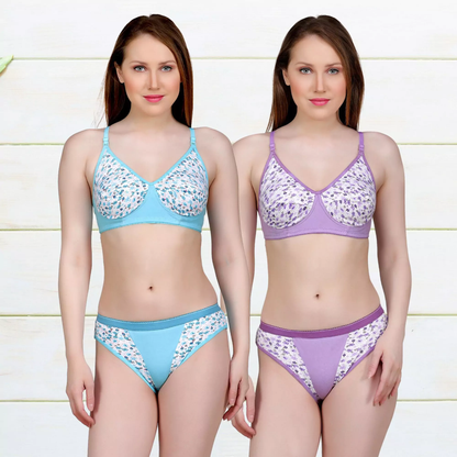 🎀 TCG 🌸 Flower Print Daily Use 🌿 Cotton Bra & Panty 👙 2pcs Combo Set ✨