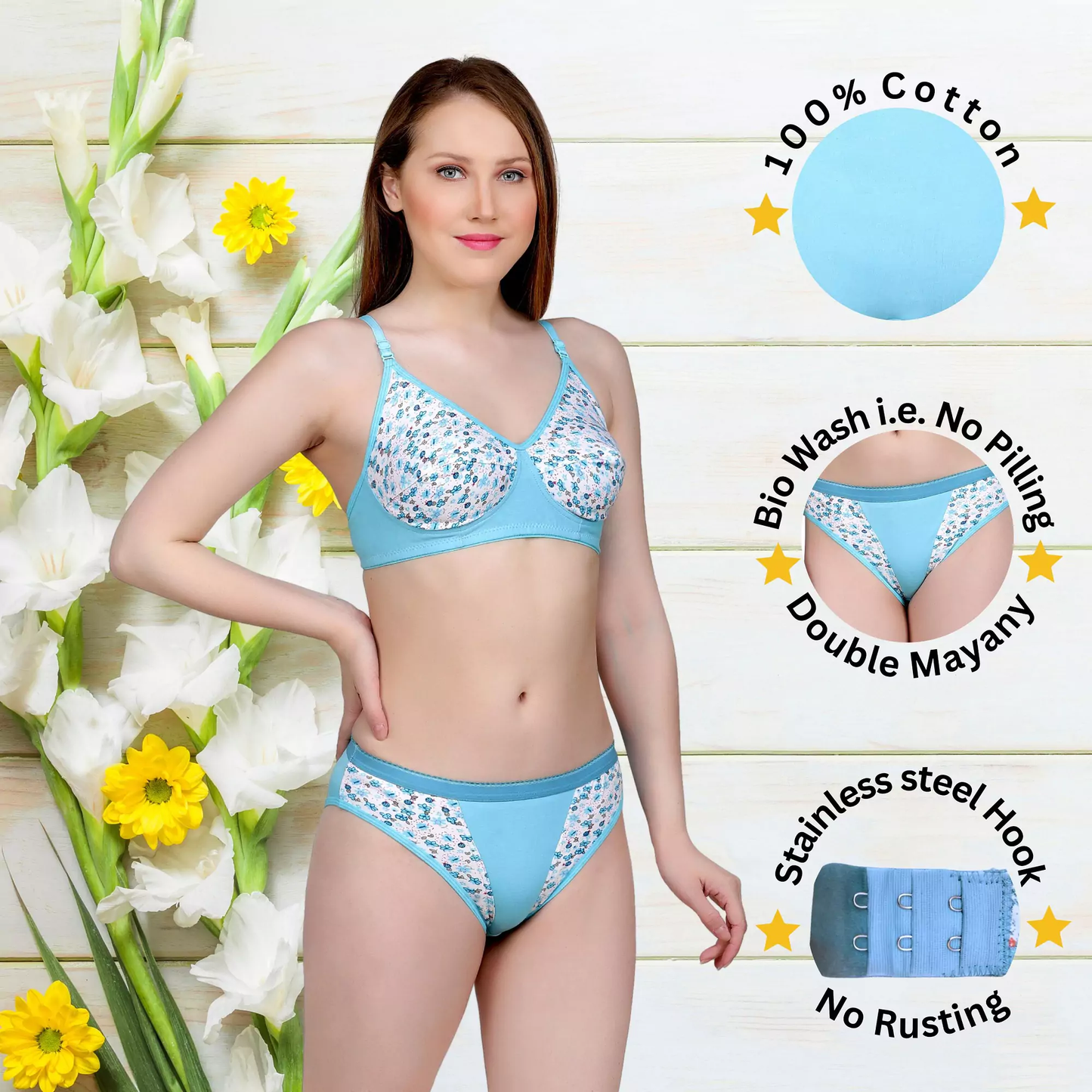 ✨ TCG Flower Print 🌸 Design Daily Use 🌿 Cotton Bra & Panty Set 👙
