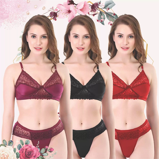 💖 TCG 👰 Bridal 3pcs Combo 🌹 Net Lingerie Set 👙