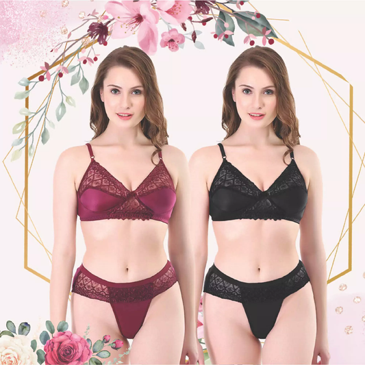 💖 TCG 👰 Bridal 2pcs Combo 🌹 Net Lingerie Set 👙