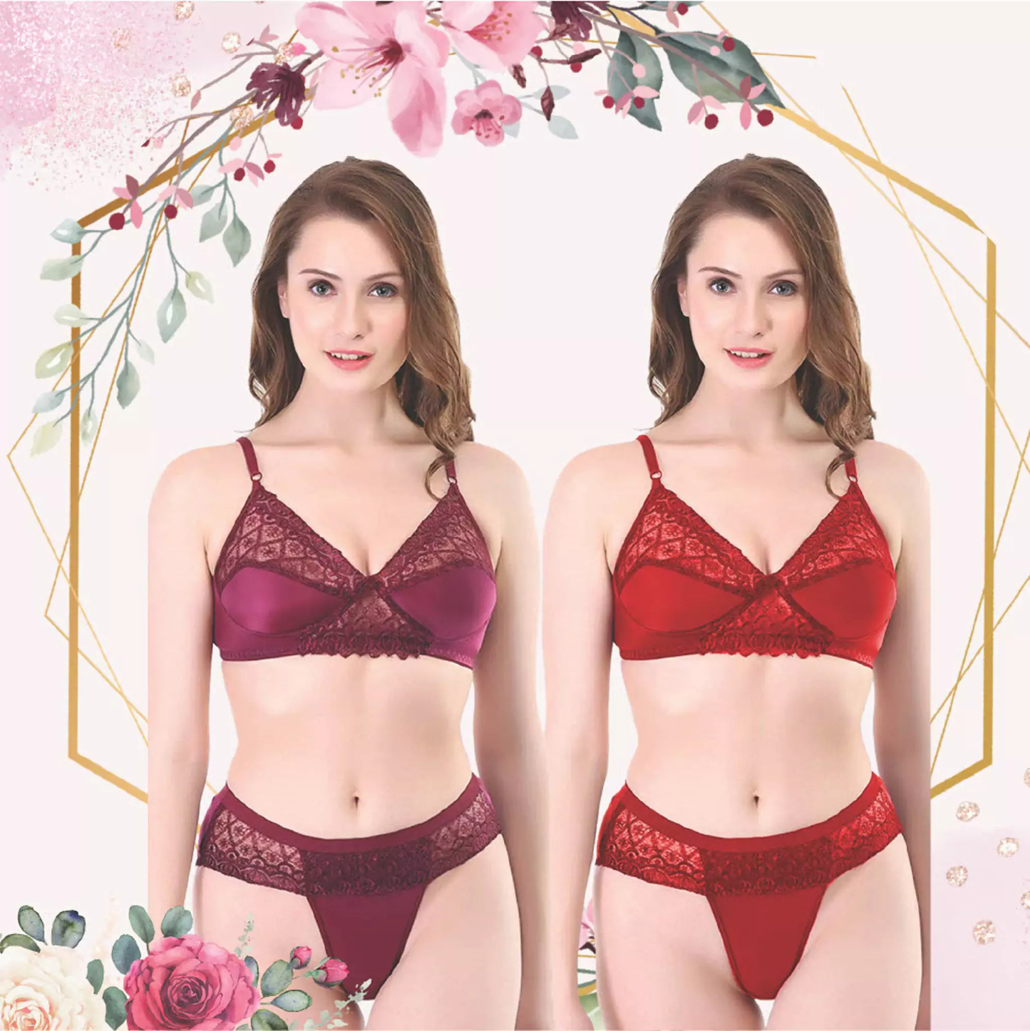 💖 TCG 👰 Bridal 2pcs Combo 🌹 Net Lingerie Set 👙