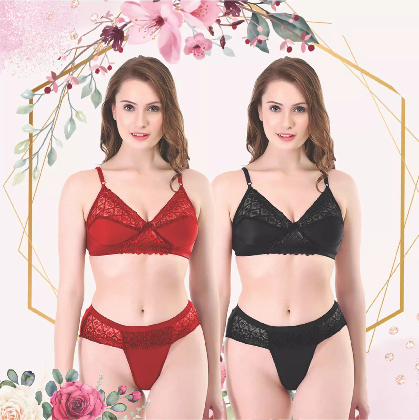 💖 TCG 👰 Bridal 2pcs Combo 🌹 Net Lingerie Set 👙