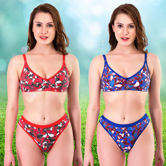 🦚 Peacock Print Design Daily Use 🌿 Cotton Bra & Panty 👙 2pcs Combo Set 🌞