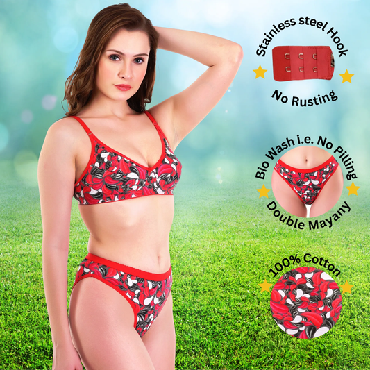 ✨TCG Peacock 🦚 Print Daily Use Cotton 🌿 Bra & Panty Set 👙